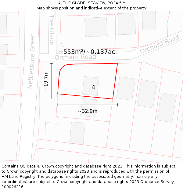 4, THE GLADE, SEAVIEW, PO34 5JA: Plot and title map