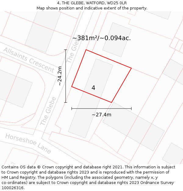 4, THE GLEBE, WATFORD, WD25 0LR: Plot and title map