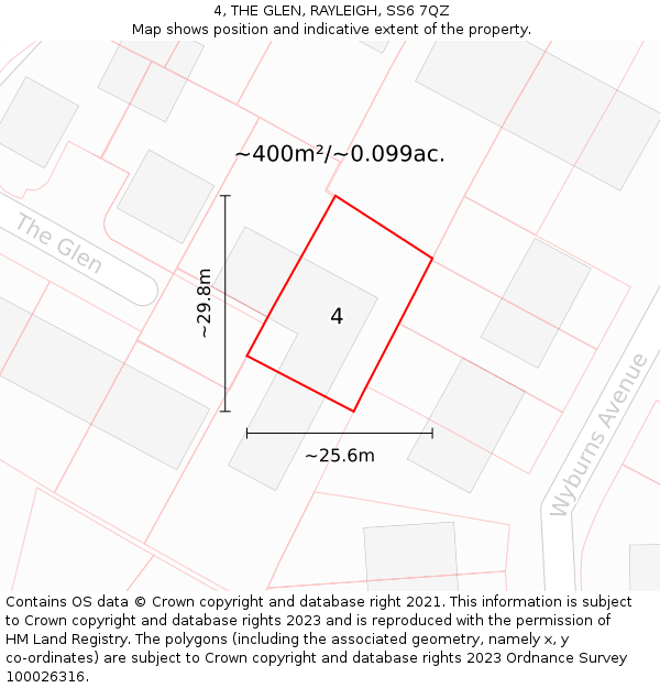 4, THE GLEN, RAYLEIGH, SS6 7QZ: Plot and title map