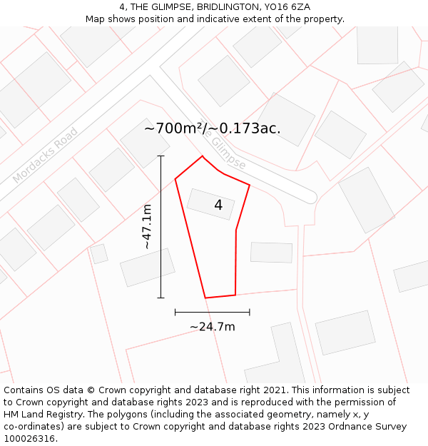 4, THE GLIMPSE, BRIDLINGTON, YO16 6ZA: Plot and title map