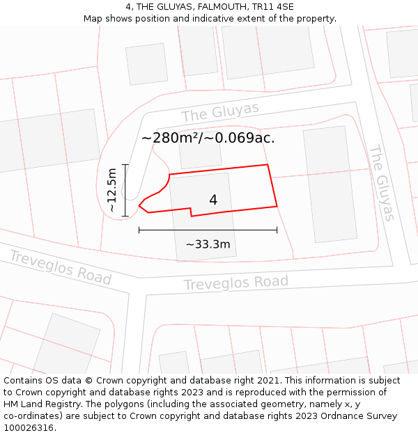 4, THE GLUYAS, FALMOUTH, TR11 4SE: Plot and title map