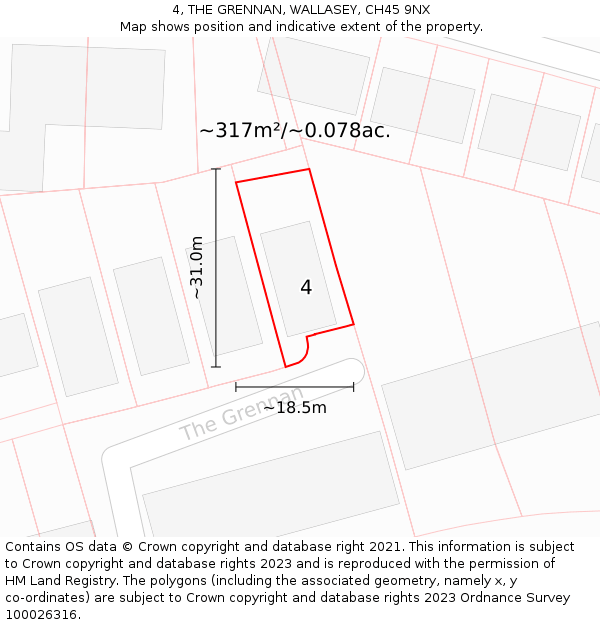 4, THE GRENNAN, WALLASEY, CH45 9NX: Plot and title map