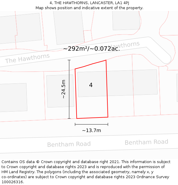 4, THE HAWTHORNS, LANCASTER, LA1 4PJ: Plot and title map