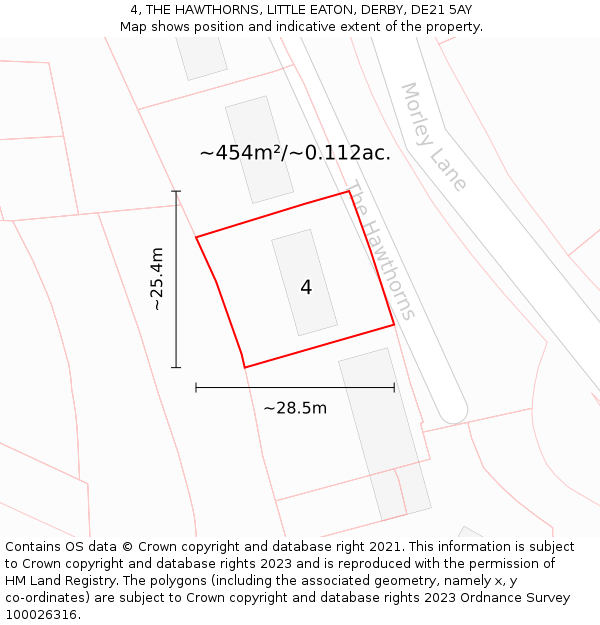 4, THE HAWTHORNS, LITTLE EATON, DERBY, DE21 5AY: Plot and title map