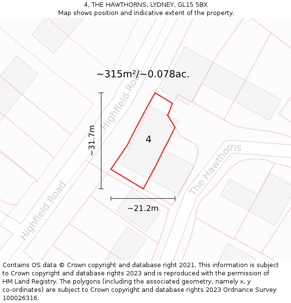 4, THE HAWTHORNS, LYDNEY, GL15 5BX: Plot and title map