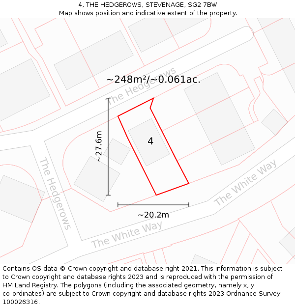 4, THE HEDGEROWS, STEVENAGE, SG2 7BW: Plot and title map