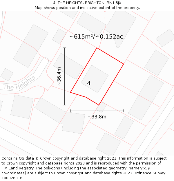 4, THE HEIGHTS, BRIGHTON, BN1 5JX: Plot and title map