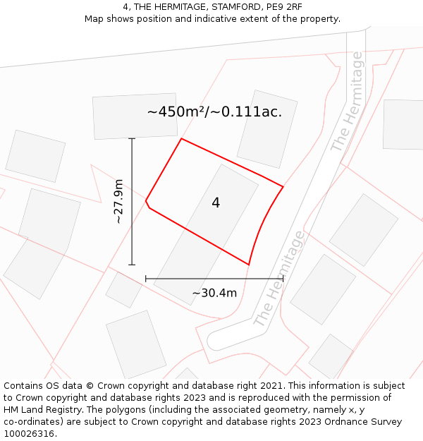 4, THE HERMITAGE, STAMFORD, PE9 2RF: Plot and title map