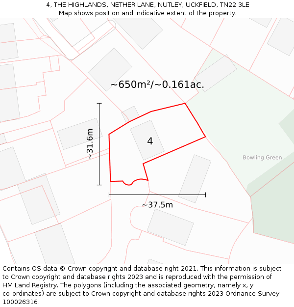 4, THE HIGHLANDS, NETHER LANE, NUTLEY, UCKFIELD, TN22 3LE: Plot and title map