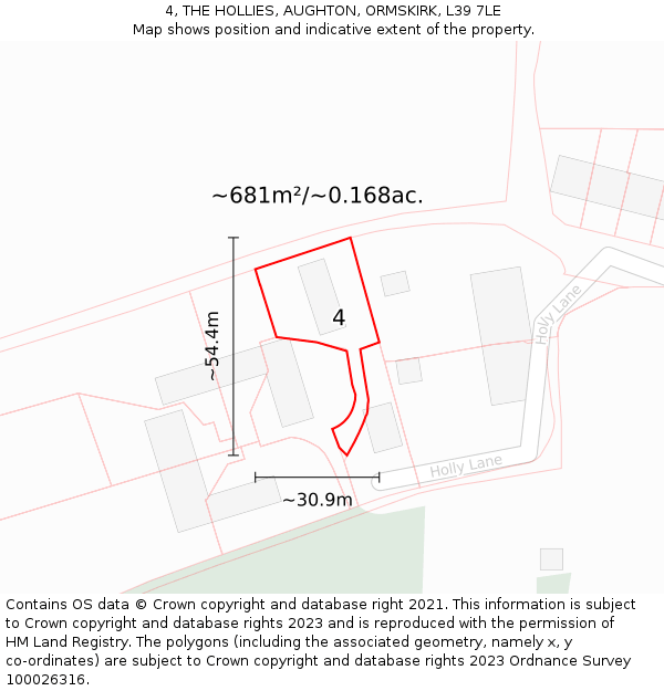 4, THE HOLLIES, AUGHTON, ORMSKIRK, L39 7LE: Plot and title map