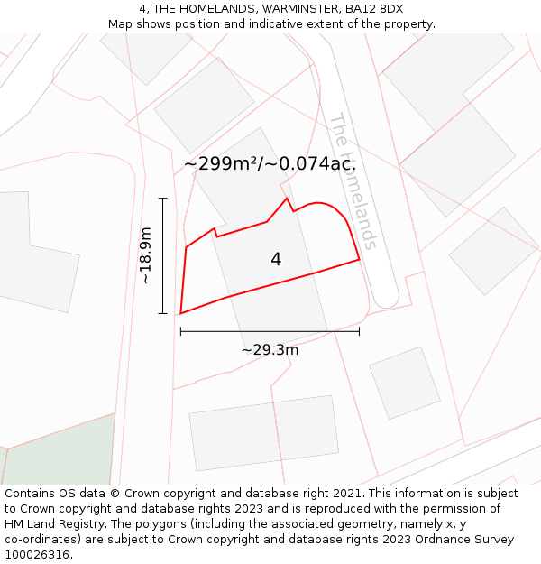 4, THE HOMELANDS, WARMINSTER, BA12 8DX: Plot and title map