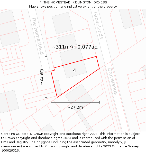 4, THE HOMESTEAD, KIDLINGTON, OX5 1SS: Plot and title map