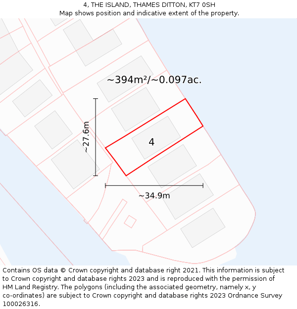 4, THE ISLAND, THAMES DITTON, KT7 0SH: Plot and title map