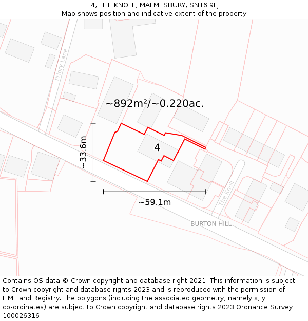 4, THE KNOLL, MALMESBURY, SN16 9LJ: Plot and title map