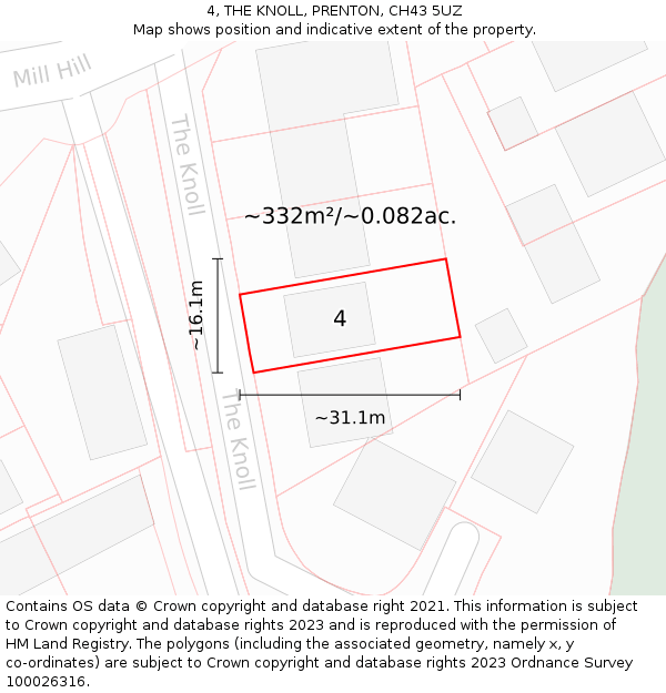 4, THE KNOLL, PRENTON, CH43 5UZ: Plot and title map