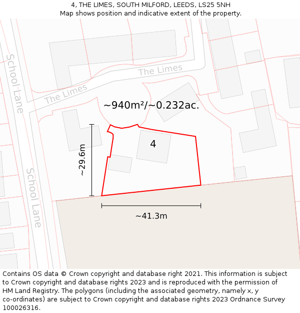 4, THE LIMES, SOUTH MILFORD, LEEDS, LS25 5NH: Plot and title map