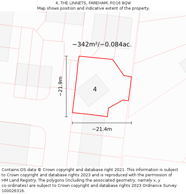 4, THE LINNETS, FAREHAM, PO16 8QW: Plot and title map