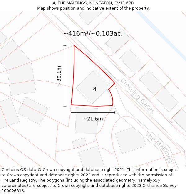 4, THE MALTINGS, NUNEATON, CV11 6PD: Plot and title map