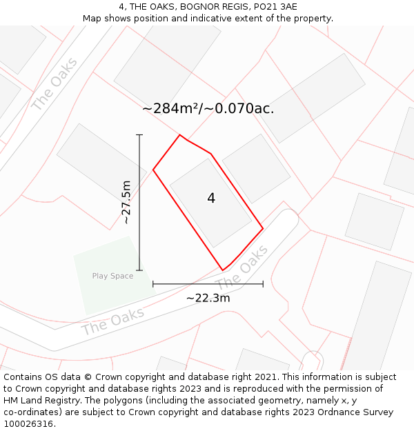 4, THE OAKS, BOGNOR REGIS, PO21 3AE: Plot and title map