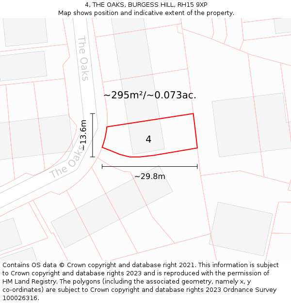 4, THE OAKS, BURGESS HILL, RH15 9XP: Plot and title map