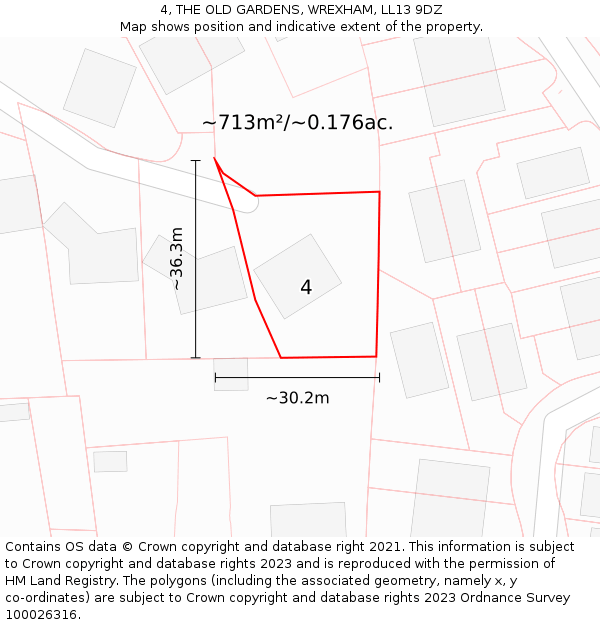 4, THE OLD GARDENS, WREXHAM, LL13 9DZ: Plot and title map