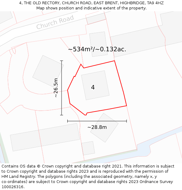 4, THE OLD RECTORY, CHURCH ROAD, EAST BRENT, HIGHBRIDGE, TA9 4HZ: Plot and title map