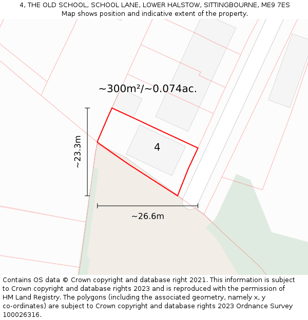 4, THE OLD SCHOOL, SCHOOL LANE, LOWER HALSTOW, SITTINGBOURNE, ME9 7ES: Plot and title map