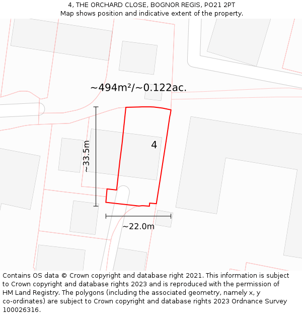 4, THE ORCHARD CLOSE, BOGNOR REGIS, PO21 2PT: Plot and title map