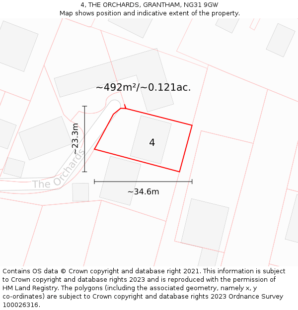 4, THE ORCHARDS, GRANTHAM, NG31 9GW: Plot and title map