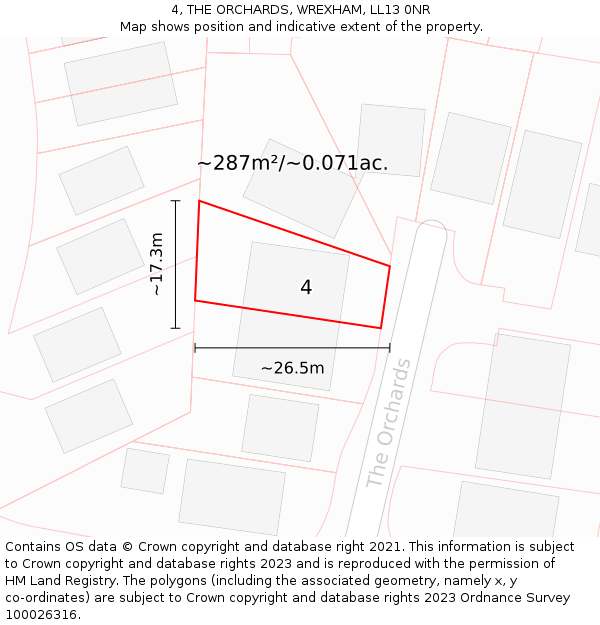 4, THE ORCHARDS, WREXHAM, LL13 0NR: Plot and title map