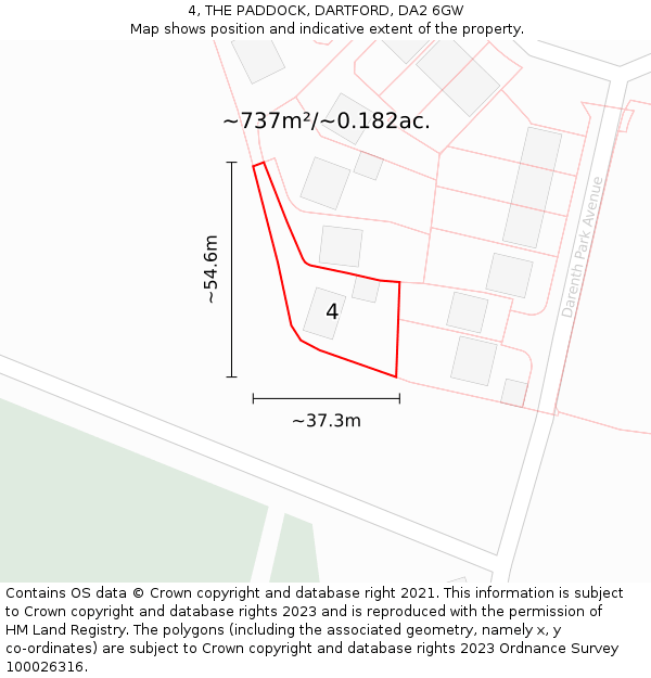 4, THE PADDOCK, DARTFORD, DA2 6GW: Plot and title map