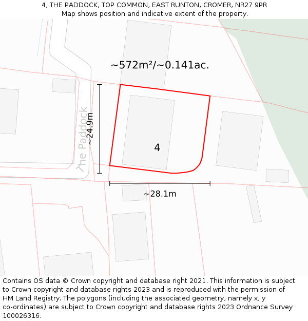 4, THE PADDOCK, TOP COMMON, EAST RUNTON, CROMER, NR27 9PR: Plot and title map