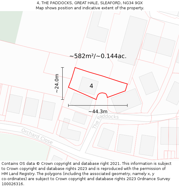 4, THE PADDOCKS, GREAT HALE, SLEAFORD, NG34 9GX: Plot and title map