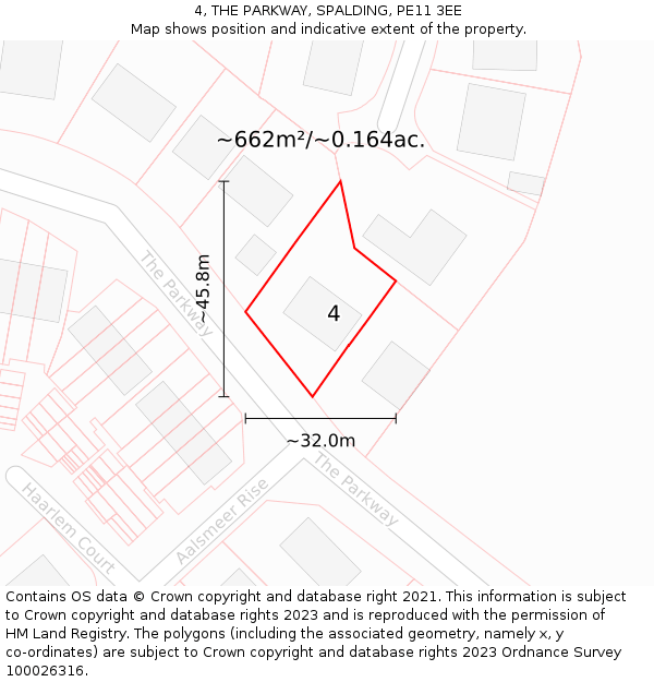 4, THE PARKWAY, SPALDING, PE11 3EE: Plot and title map