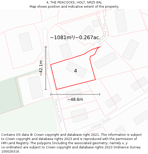 4, THE PEACOCKS, HOLT, NR25 6AL: Plot and title map