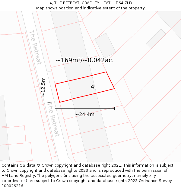 4, THE RETREAT, CRADLEY HEATH, B64 7LD: Plot and title map