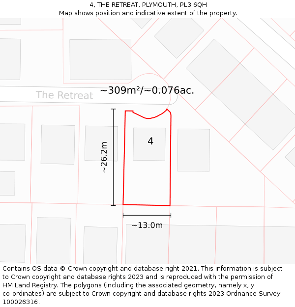 4, THE RETREAT, PLYMOUTH, PL3 6QH: Plot and title map