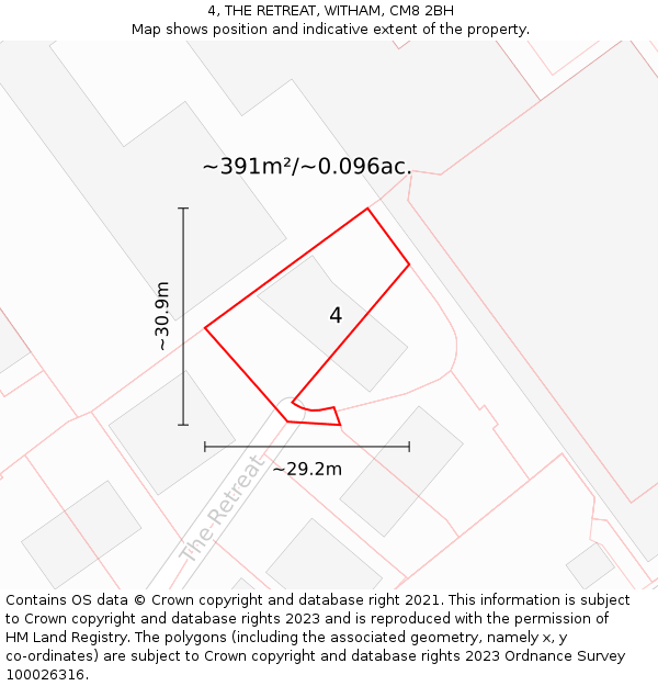 4, THE RETREAT, WITHAM, CM8 2BH: Plot and title map