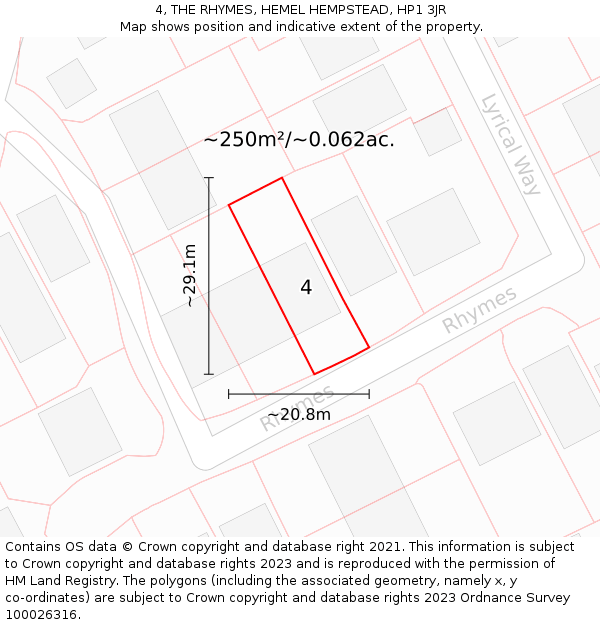 4, THE RHYMES, HEMEL HEMPSTEAD, HP1 3JR: Plot and title map