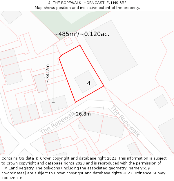 4, THE ROPEWALK, HORNCASTLE, LN9 5BF: Plot and title map