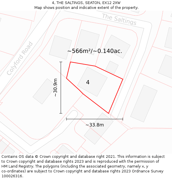 4, THE SALTINGS, SEATON, EX12 2XW: Plot and title map