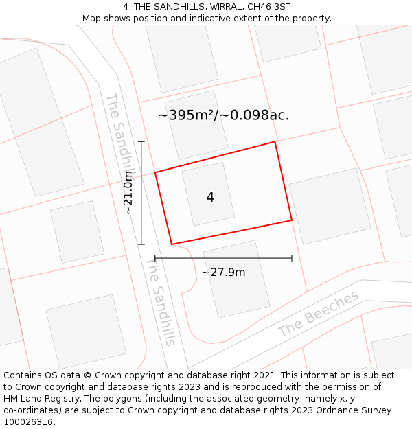 4, THE SANDHILLS, WIRRAL, CH46 3ST: Plot and title map