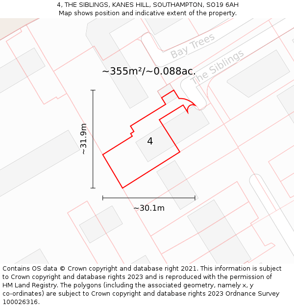 4, THE SIBLINGS, KANES HILL, SOUTHAMPTON, SO19 6AH: Plot and title map