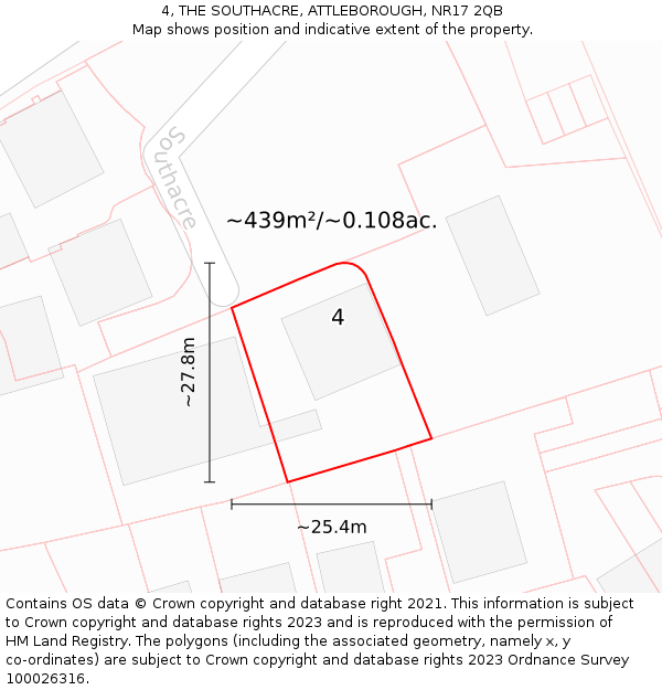 4, THE SOUTHACRE, ATTLEBOROUGH, NR17 2QB: Plot and title map