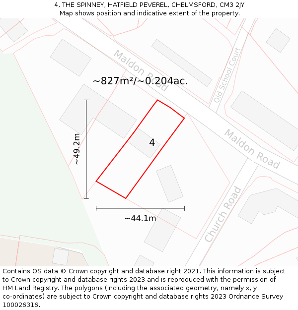 4, THE SPINNEY, HATFIELD PEVEREL, CHELMSFORD, CM3 2JY: Plot and title map