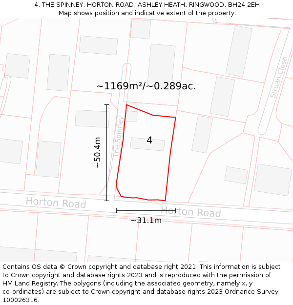4, THE SPINNEY, HORTON ROAD, ASHLEY HEATH, RINGWOOD, BH24 2EH: Plot and title map