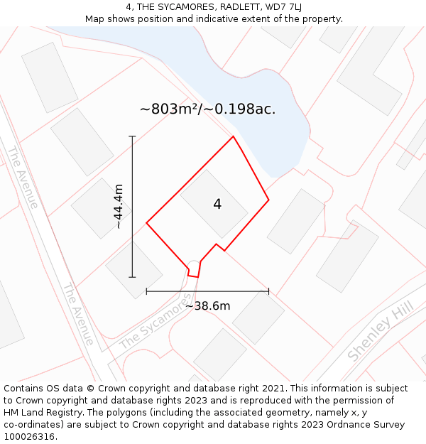 4, THE SYCAMORES, RADLETT, WD7 7LJ: Plot and title map