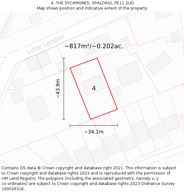 4, THE SYCAMORES, SPALDING, PE11 2UD: Plot and title map