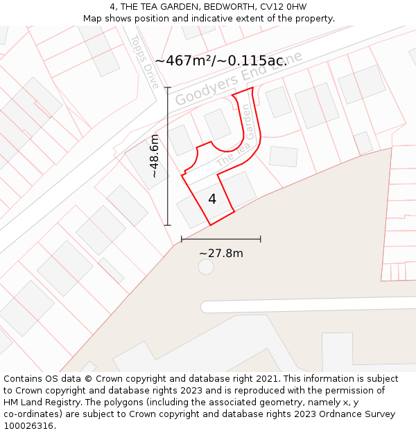 4, THE TEA GARDEN, BEDWORTH, CV12 0HW: Plot and title map