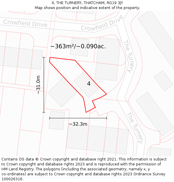 4, THE TURNERY, THATCHAM, RG19 3JY: Plot and title map